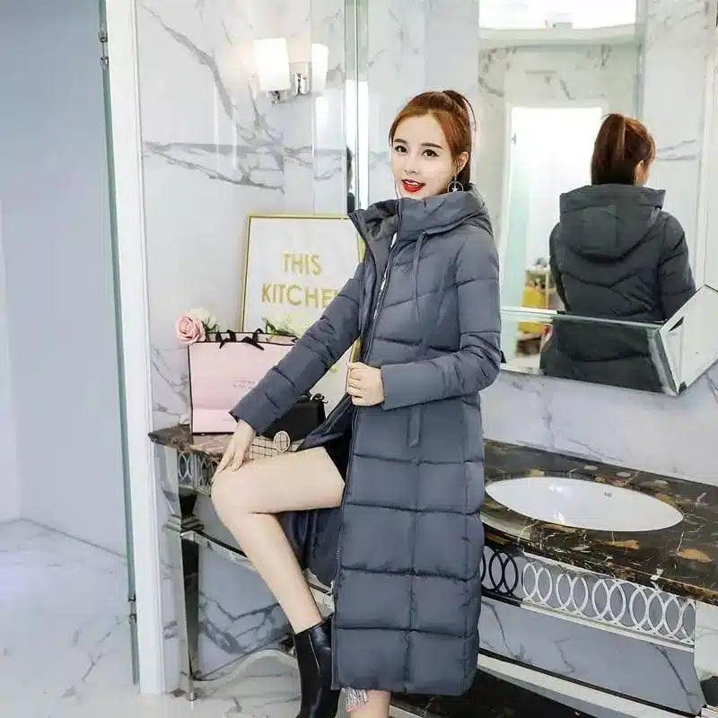 Best Winter Coats for Women - Long Puffer Coat-Grey-2