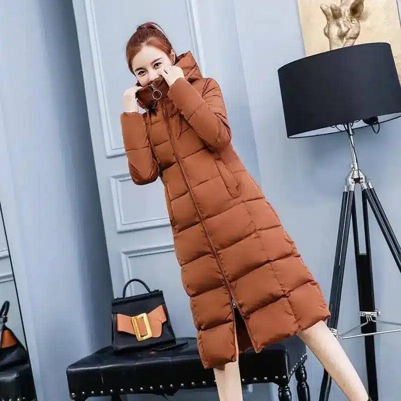 Best Winter Coats for Women - Long Puffer Coat-Brown-4