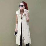 Long over-the-knee down cotton vest with thick solid color-Beige-3