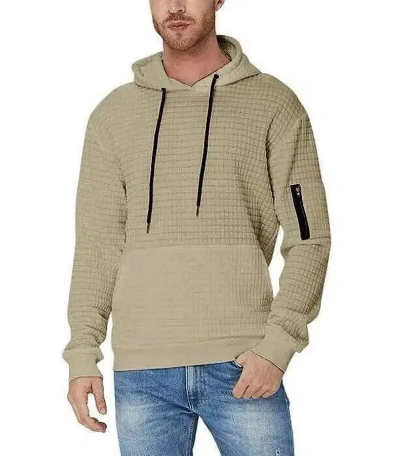 Long Sleeve Hoodie Zip Pocket Hooded Sports Jacket-Khaki-7