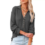 LOVEMI - Lovemi - Long Sleeve Lapel Shirt Hanging Striped Top