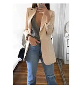 Chic Blazer and Jeans Ensemble for Women-Apricot-6