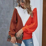 LOVEMI - Lovemi - Loose Contrast Color Long-sleeved Sweater Round