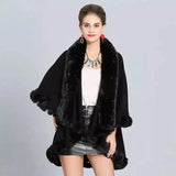 Faux Fur Trimmed Elegant Women's Cape-Black-3