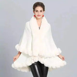 Faux Fur Trimmed Elegant Women's Cape-White-8