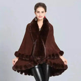Faux Fur Trimmed Elegant Women's Cape-Coffee-9