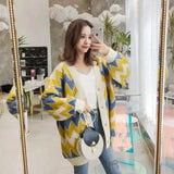 Woman's Zigzag Knit Cardigan with Buttons-Yellow-2