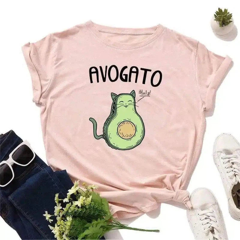 Cat Avocado Pun Graphic Tee for Casual Wear-11STYLE-10