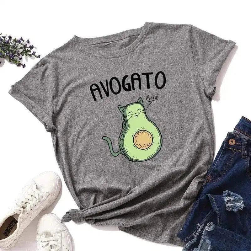 Cat Avocado Pun Graphic Tee for Casual Wear-10STYLE-11