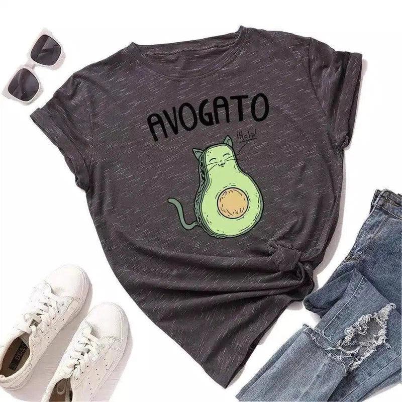 Cat Avocado Pun Graphic Tee for Casual Wear-7STYLE-9