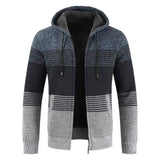 Men Hooded Stripe Coat Cardigan Male Thick Zipper Wool-Blue-2