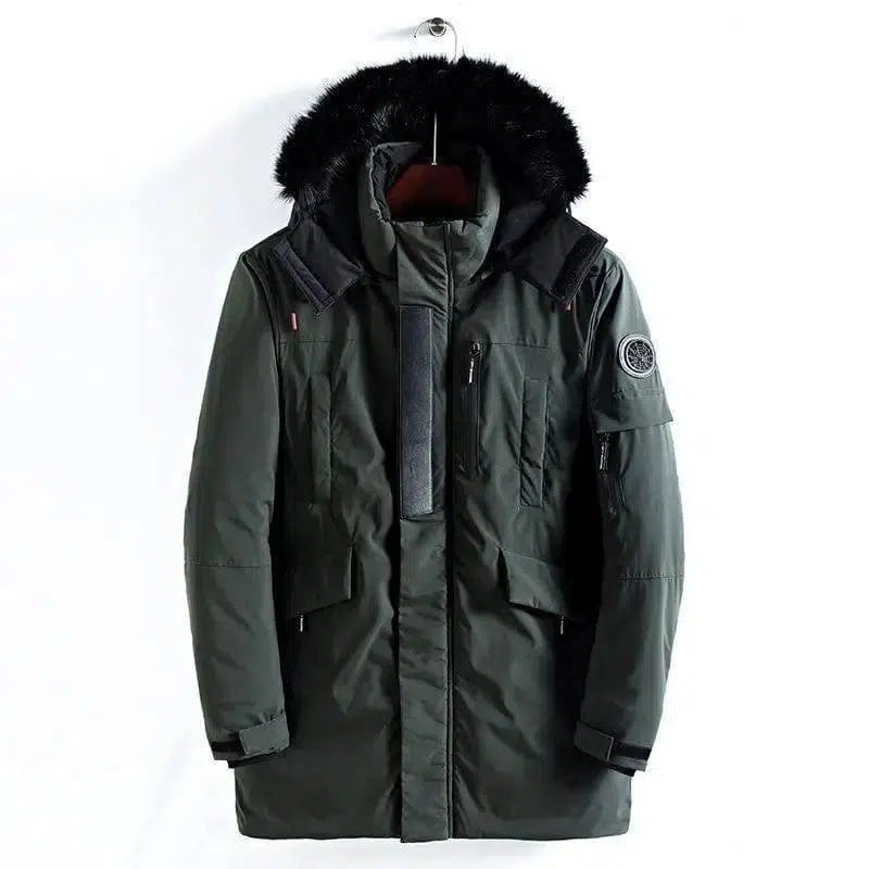 Men's mid-length hooded jacket-Army Green-3