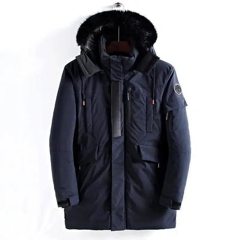 Men's mid-length hooded jacket-Navy Blue-4