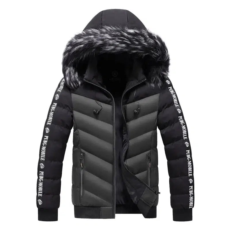 Men's Winter Fur Collar Cotton Padded Jacket-Dark green-10