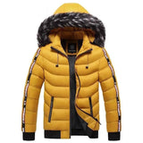 Men's Winter Fur Collar Cotton Padded Jacket-Yellow-5