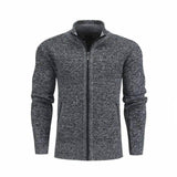 Men Slim Sweaters Stand Collar Fit Zipper Men Solid Cotton-Dark Gray-4