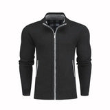 Men Slim Sweaters Stand Collar Fit Zipper Men Solid Cotton-Black-5