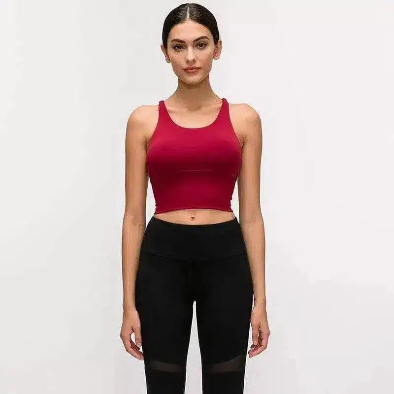 Women's Strappy Yoga Top & High-Waist Leggings-Red-2