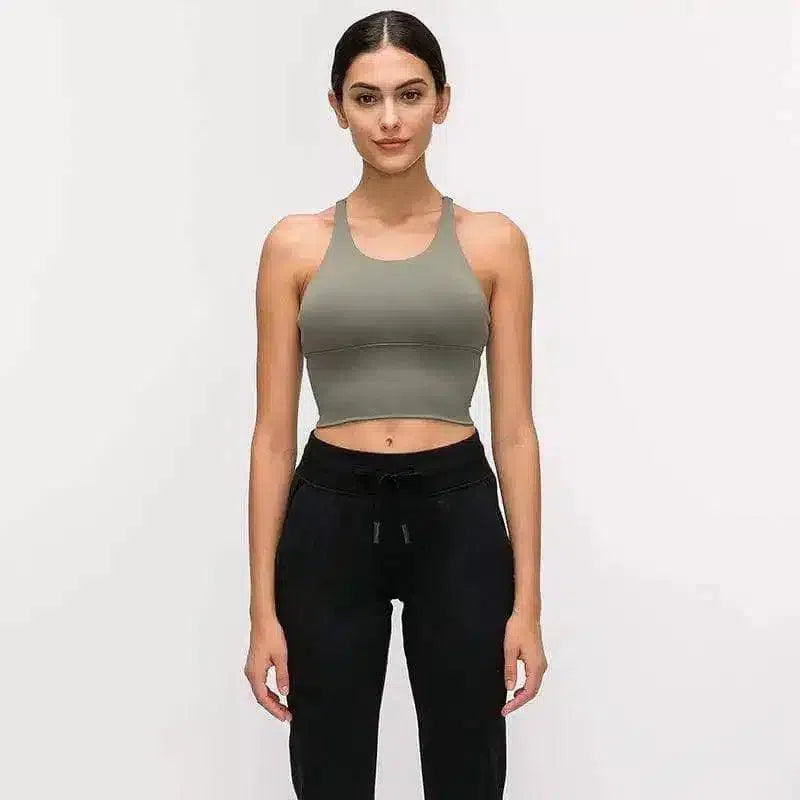Women's Strappy Yoga Top & High-Waist Leggings-color of green moss-3