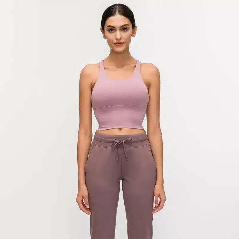 Women's Strappy Yoga Top & High-Waist Leggings-Grey purple-4