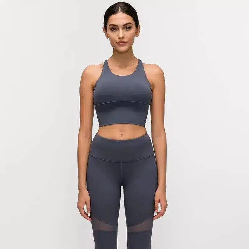 Women's Strappy Yoga Top & High-Waist Leggings-Light purple grey-5