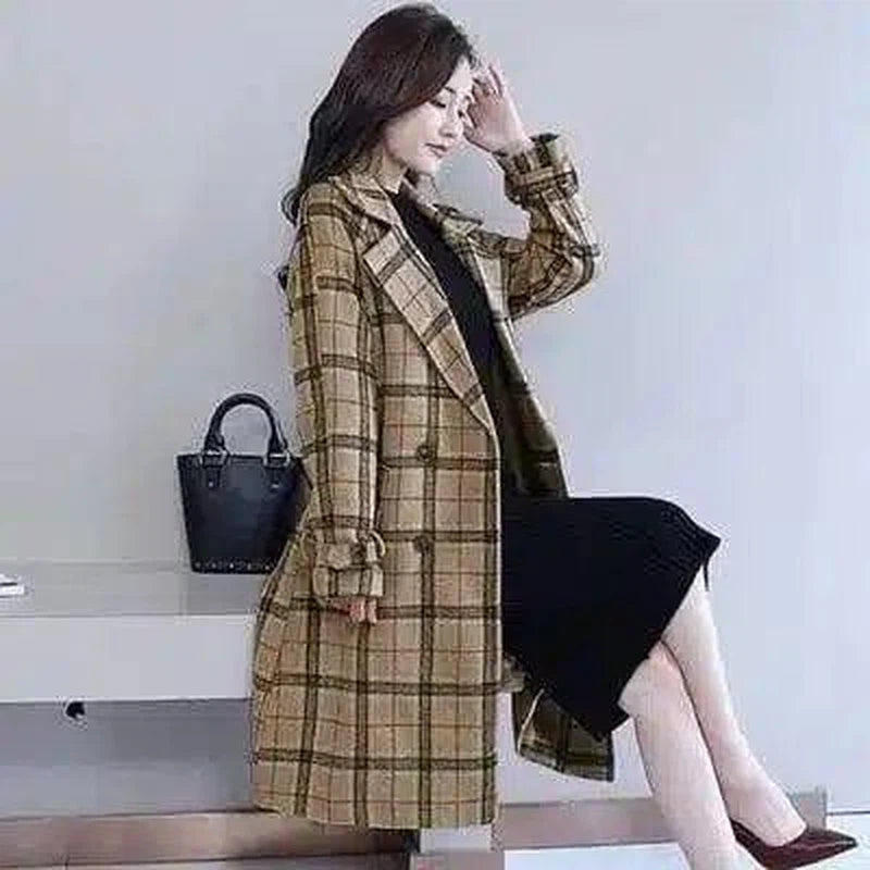 Women's Mid-Length Tailored Coat with Button Closure-Cafe-8