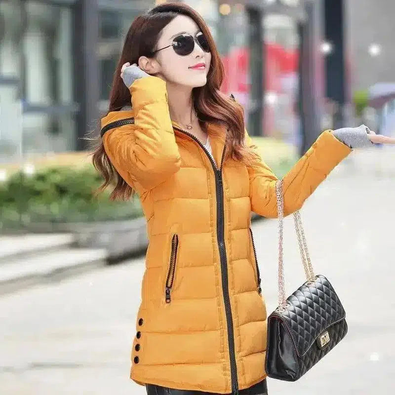 Hooded Puffer Jacket with Zip Pockets-Yellow-10