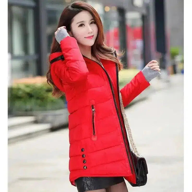 Hooded Puffer Jacket with Zip Pockets-Red-4