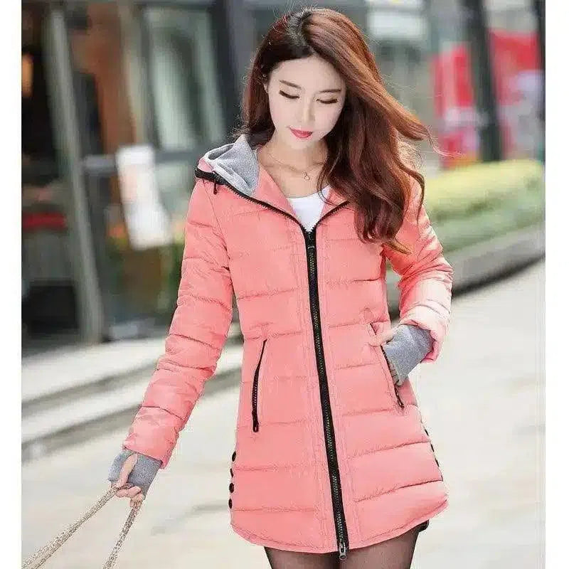 Hooded Puffer Jacket with Zip Pockets-Pink-7