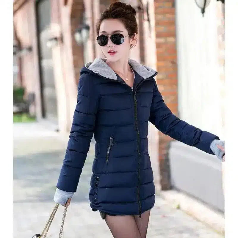 Hooded Puffer Jacket with Zip Pockets-Navy-8