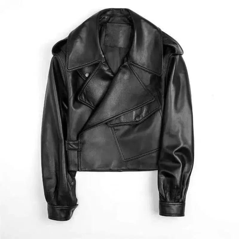 Motorcycle leather jacket-Black-4