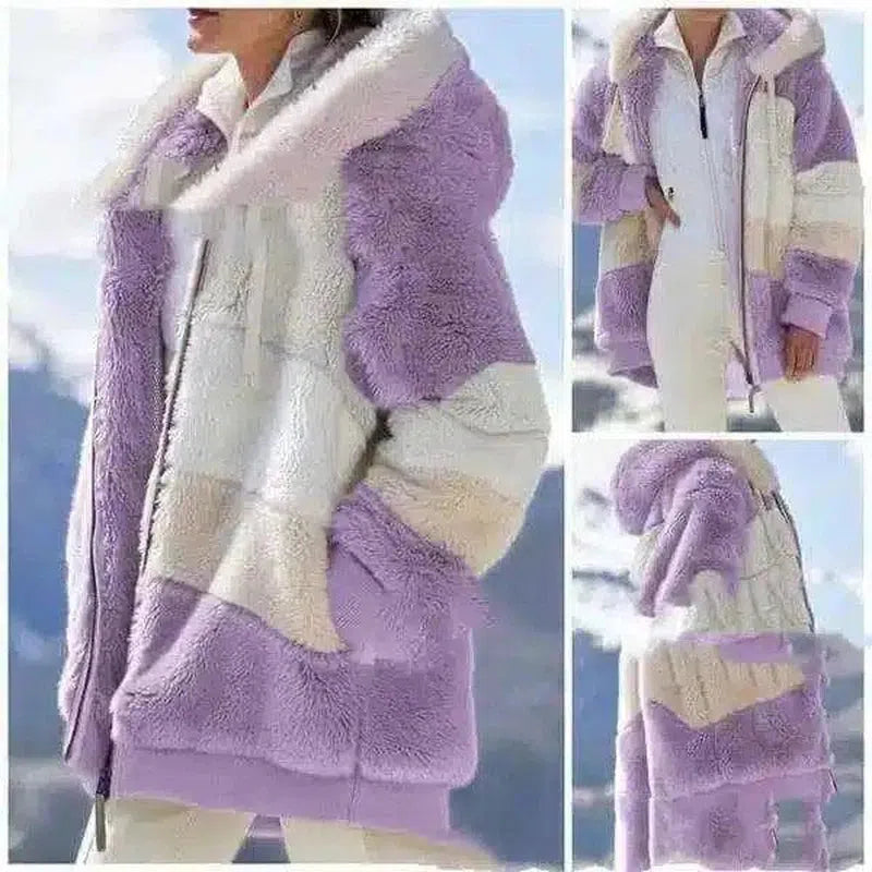 Women's Faux Fur Hooded Winter Coat-Purple-1