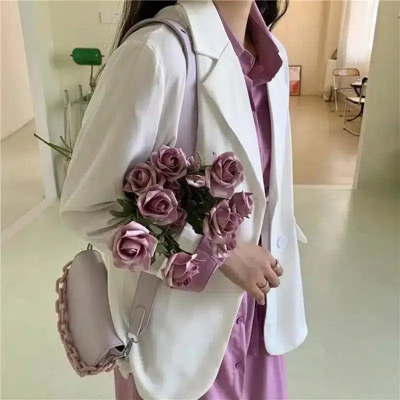 Women's Casual Blazer and Houndstooth Skirt Set-White-2