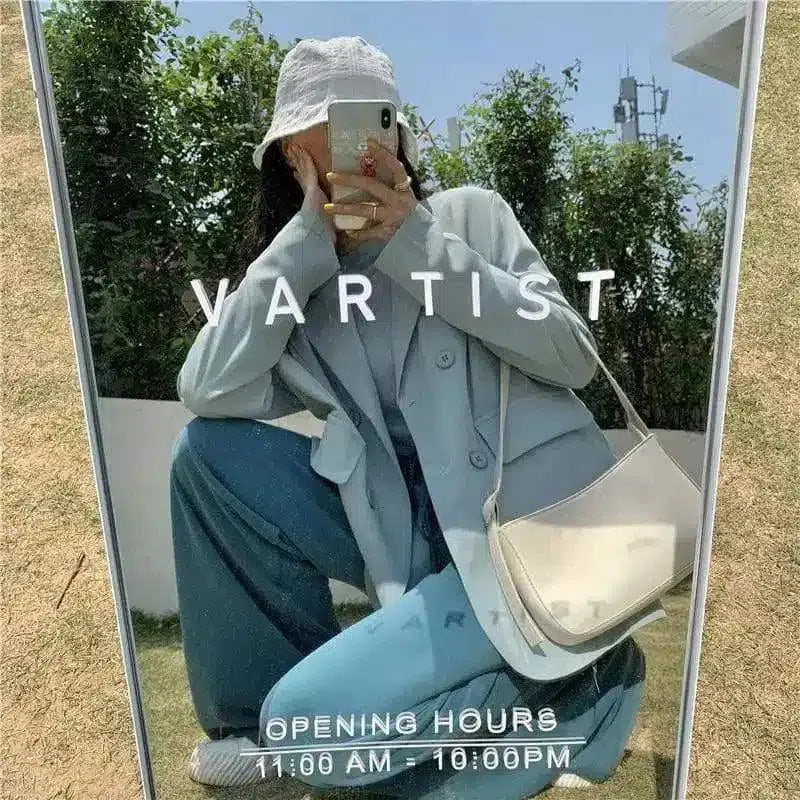 Women's Casual Blazer and Houndstooth Skirt Set-Light pine green-4