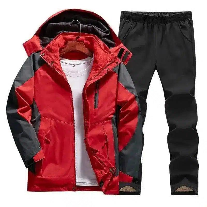 Hooded Sports Jacket and Track Pants Set-Red-2