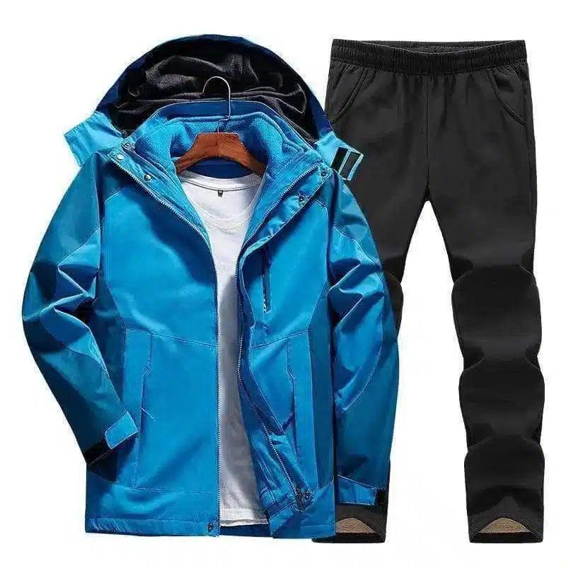 Hooded Sports Jacket and Track Pants Set-Blue-4