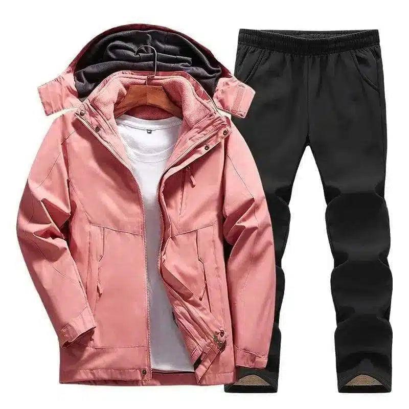 Hooded Sports Jacket and Track Pants Set-Pink-5