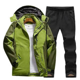 Hooded Sports Jacket and Track Pants Set-Green-6