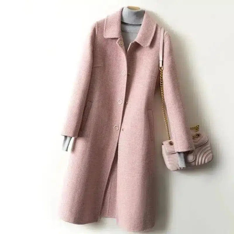 Women's Long Buttoned Coat-Pink-2
