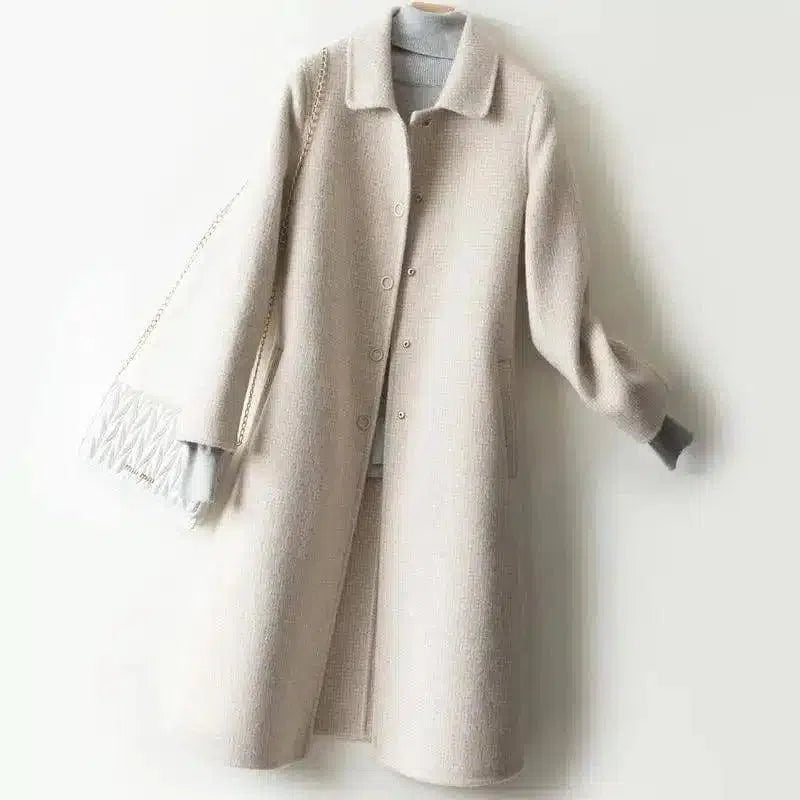 Women's Long Buttoned Coat-Off white-3