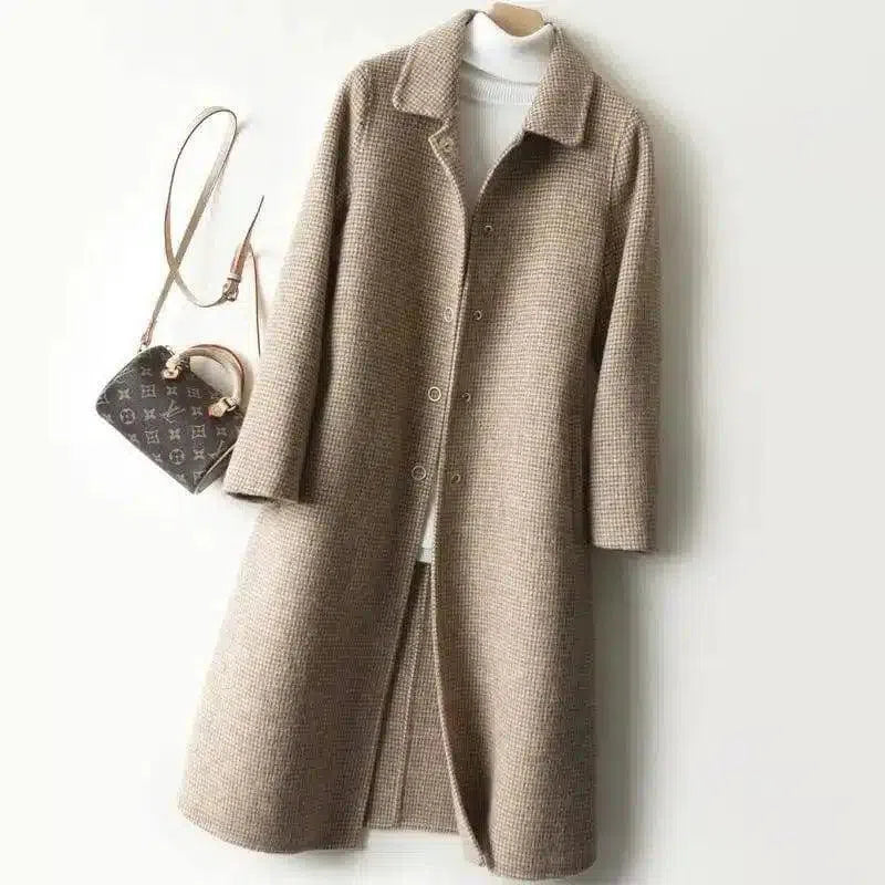 Women's Long Buttoned Coat-Camel-4