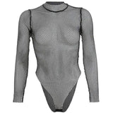 Women's Mesh Bodysuit Long Sleeve Top-black-4