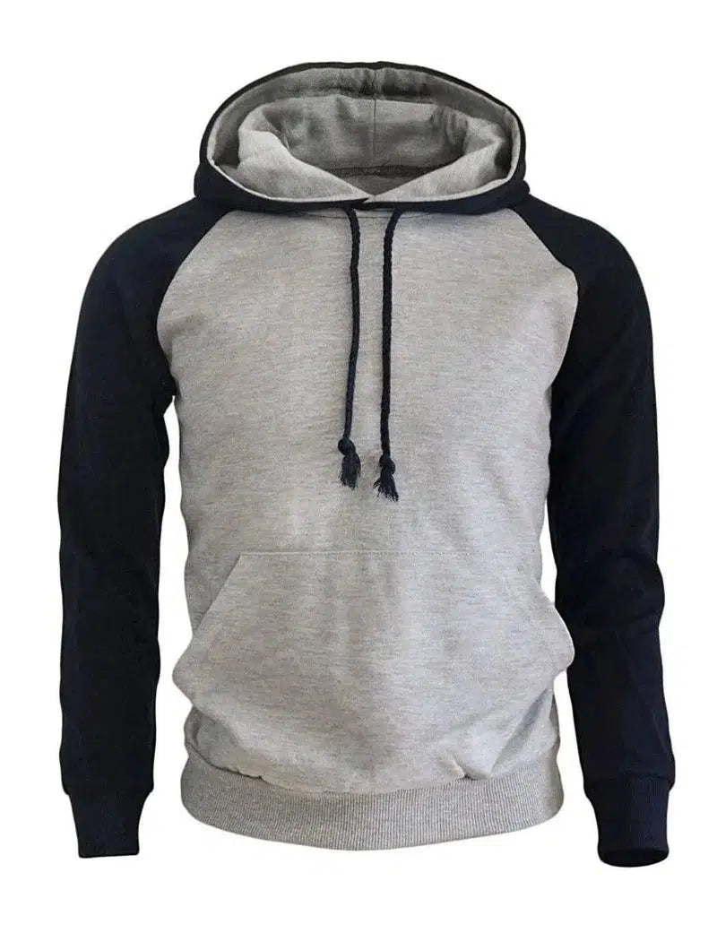 Plus velvet sweater sports men's raglan sleeve hoodie-Deep blue grey-2