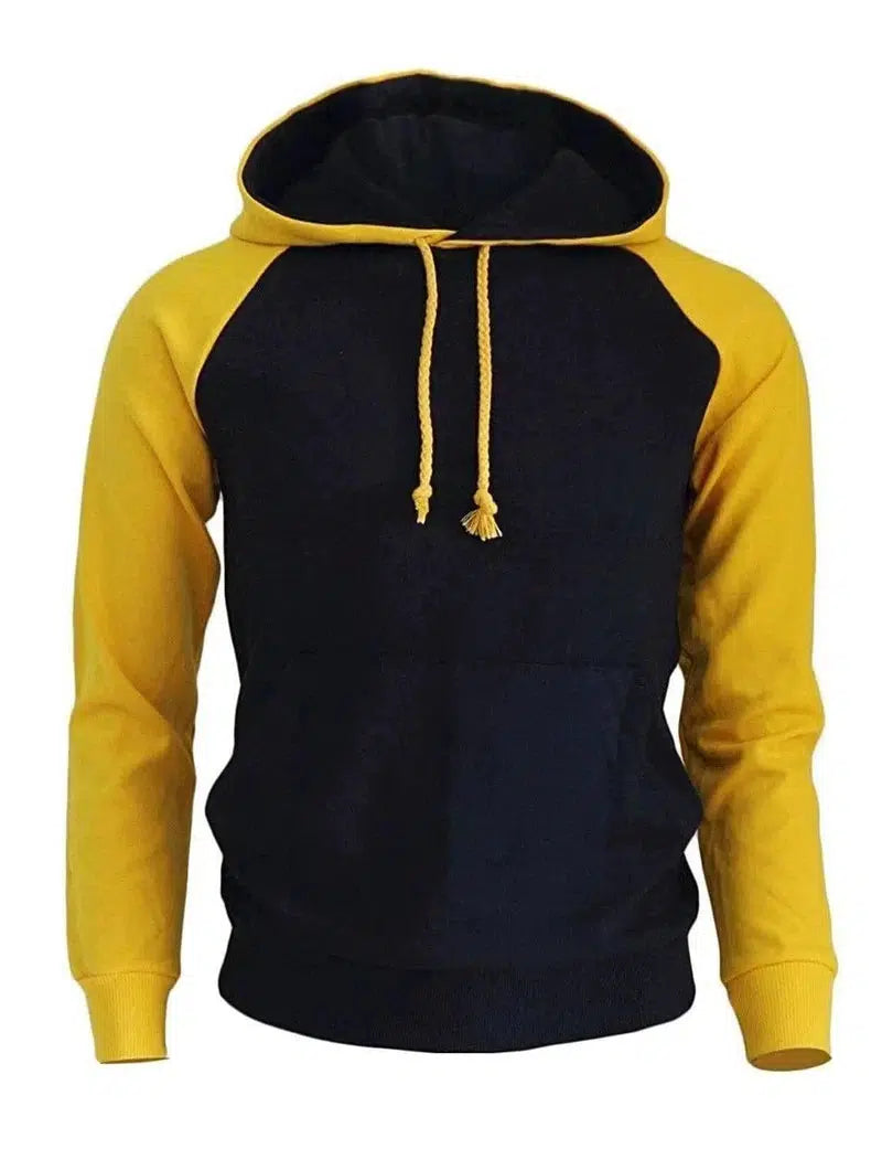 Plus velvet sweater sports men's raglan sleeve hoodie-Yellow black-3