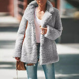 Plush Lapel Solid Color Loose Coat-light grey-5