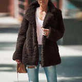 Plush Lapel Solid Color Loose Coat-Coffee-6