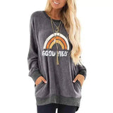 Women's Long Sleeve Graphic Pullover Sweater-Grey-4