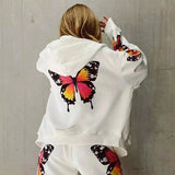 Floral Sleeve Zip Hoodie with Pockets-White-2