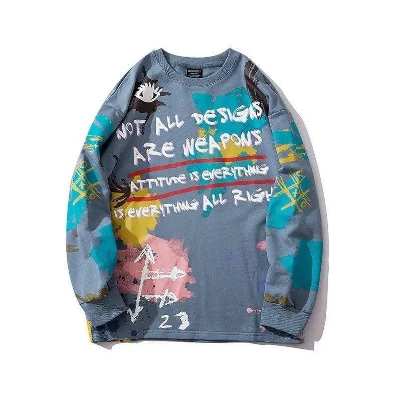 Printed crew neck sweatshirt-Blue-2