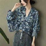 LOVEMI - Lovemi - Printed Denim Short Jacket Ladies Loose Bat Sleeve